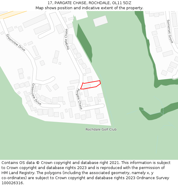17, PARGATE CHASE, ROCHDALE, OL11 5DZ: Location map and indicative extent of plot