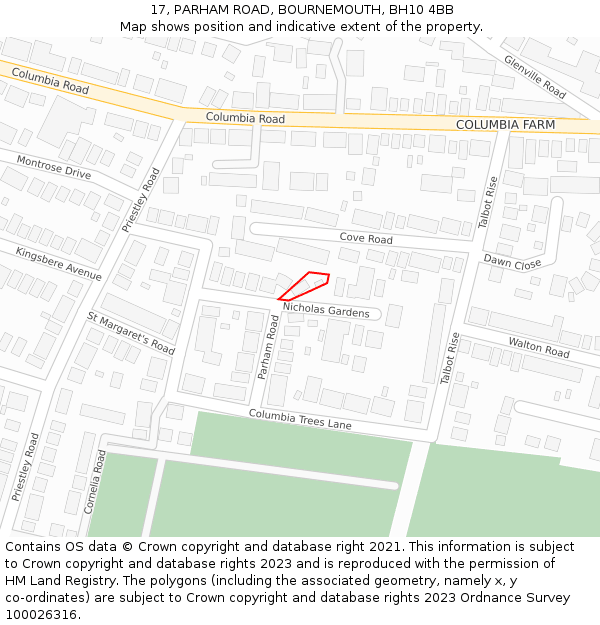 17, PARHAM ROAD, BOURNEMOUTH, BH10 4BB: Location map and indicative extent of plot