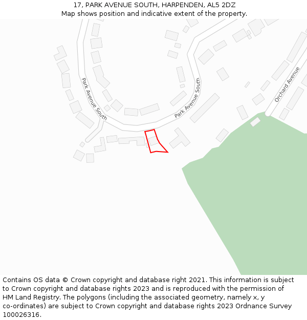 17, PARK AVENUE SOUTH, HARPENDEN, AL5 2DZ: Location map and indicative extent of plot