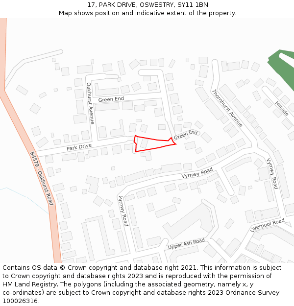 17, PARK DRIVE, OSWESTRY, SY11 1BN: Location map and indicative extent of plot