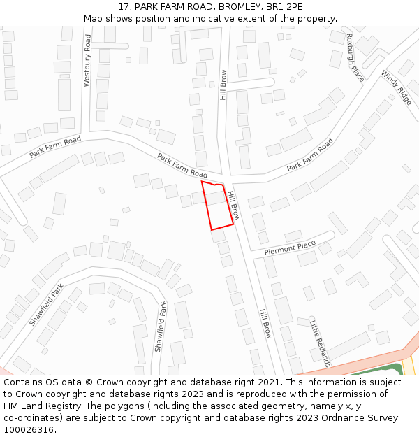 17, PARK FARM ROAD, BROMLEY, BR1 2PE: Location map and indicative extent of plot