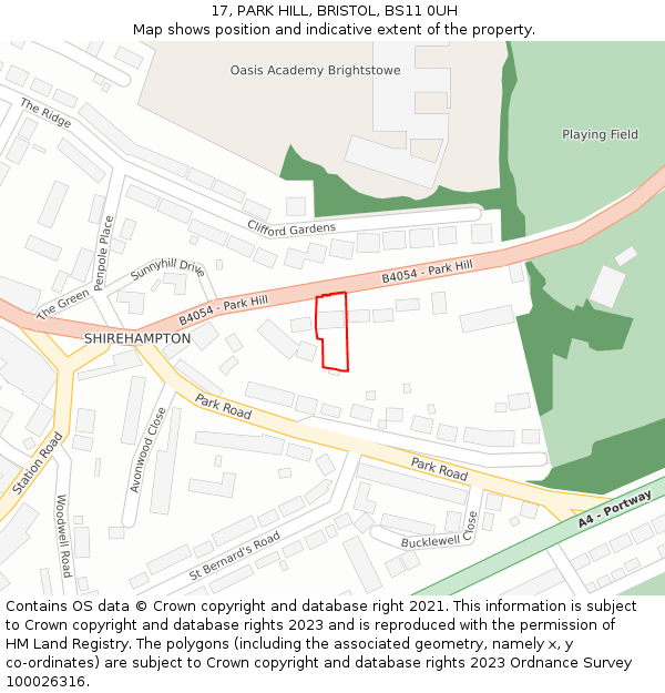 17, PARK HILL, BRISTOL, BS11 0UH: Location map and indicative extent of plot