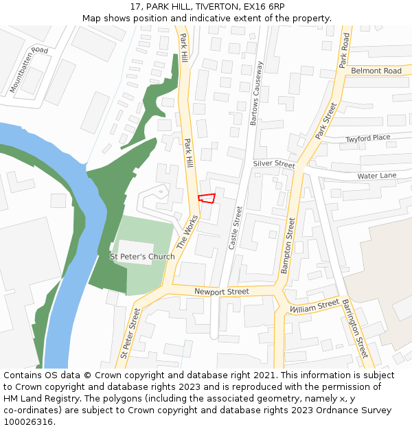 17, PARK HILL, TIVERTON, EX16 6RP: Location map and indicative extent of plot