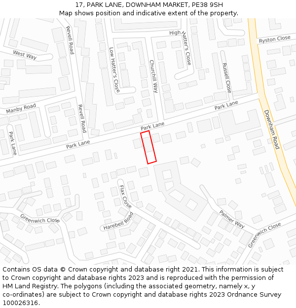 17, PARK LANE, DOWNHAM MARKET, PE38 9SH: Location map and indicative extent of plot