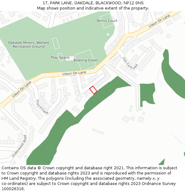 17, PARK LANE, OAKDALE, BLACKWOOD, NP12 0NS: Location map and indicative extent of plot