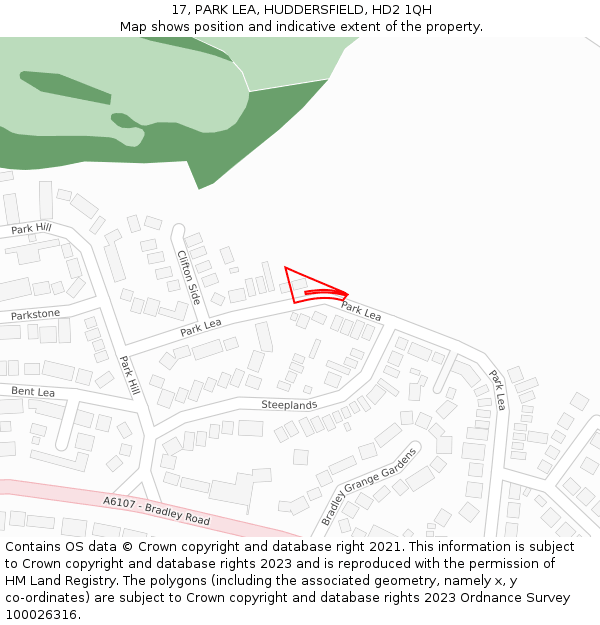 17, PARK LEA, HUDDERSFIELD, HD2 1QH: Location map and indicative extent of plot