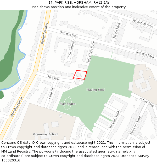 17, PARK RISE, HORSHAM, RH12 2AY: Location map and indicative extent of plot