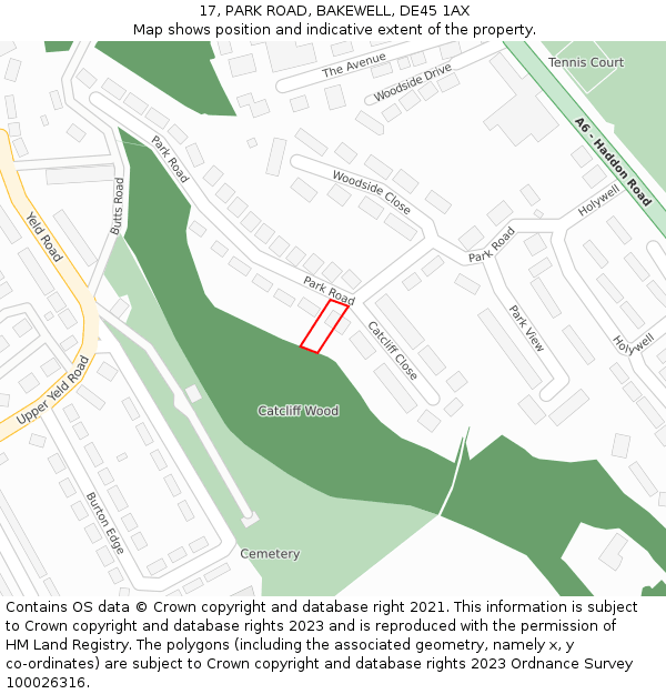17, PARK ROAD, BAKEWELL, DE45 1AX: Location map and indicative extent of plot