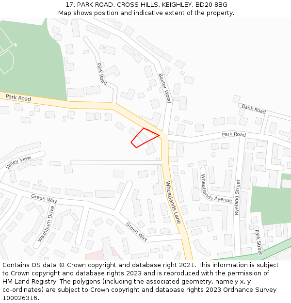 17, PARK ROAD, CROSS HILLS, KEIGHLEY, BD20 8BG: Location map and indicative extent of plot