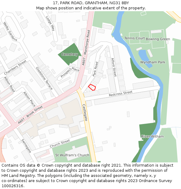 17, PARK ROAD, GRANTHAM, NG31 8BY: Location map and indicative extent of plot