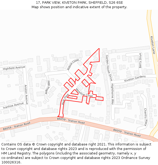 17, PARK VIEW, KIVETON PARK, SHEFFIELD, S26 6SE: Location map and indicative extent of plot