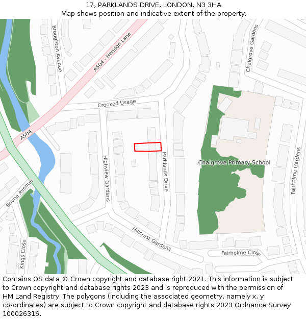 17, PARKLANDS DRIVE, LONDON, N3 3HA: Location map and indicative extent of plot