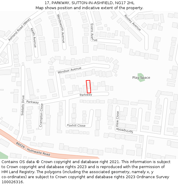 17, PARKWAY, SUTTON-IN-ASHFIELD, NG17 2HL: Location map and indicative extent of plot