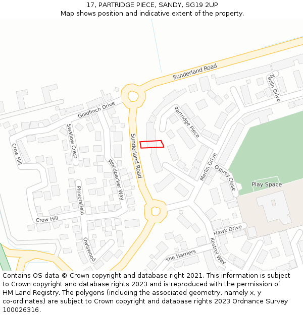 17, PARTRIDGE PIECE, SANDY, SG19 2UP: Location map and indicative extent of plot