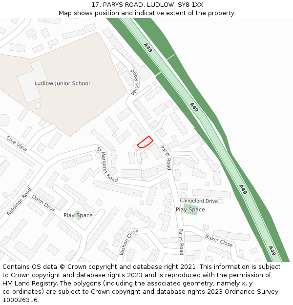 17, PARYS ROAD, LUDLOW, SY8 1XX: Location map and indicative extent of plot