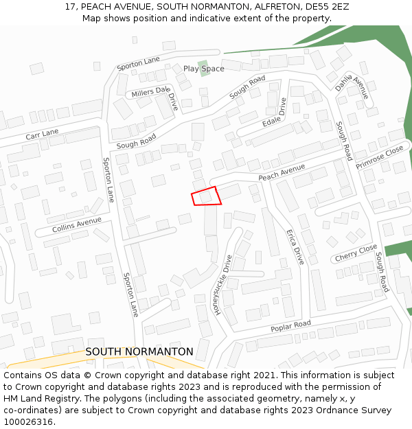 17, PEACH AVENUE, SOUTH NORMANTON, ALFRETON, DE55 2EZ: Location map and indicative extent of plot