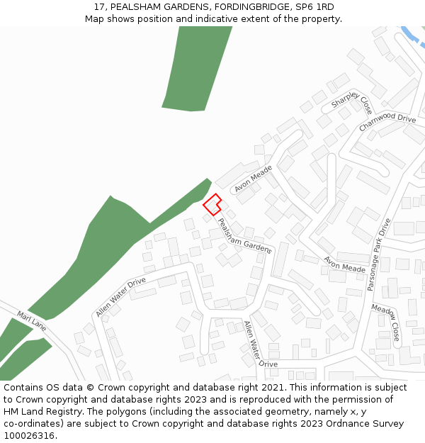 17, PEALSHAM GARDENS, FORDINGBRIDGE, SP6 1RD: Location map and indicative extent of plot