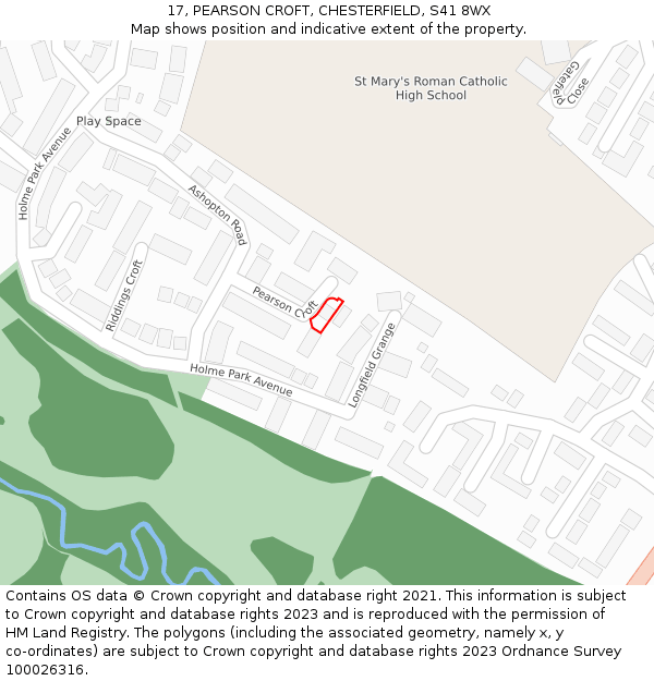 17, PEARSON CROFT, CHESTERFIELD, S41 8WX: Location map and indicative extent of plot