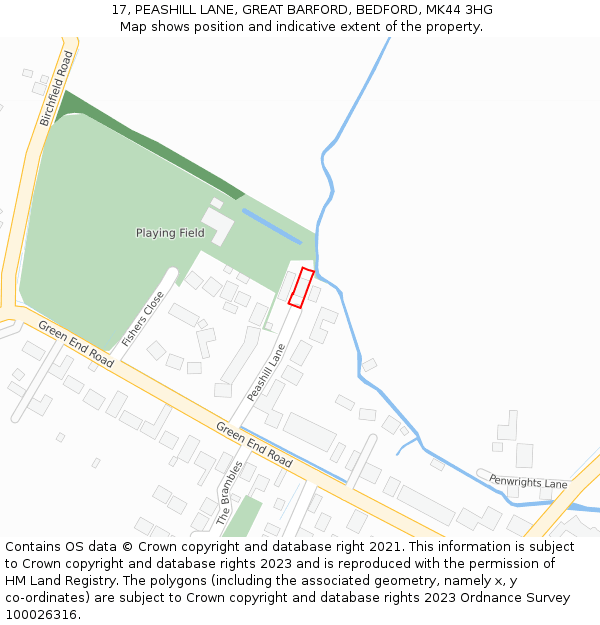 17, PEASHILL LANE, GREAT BARFORD, BEDFORD, MK44 3HG: Location map and indicative extent of plot