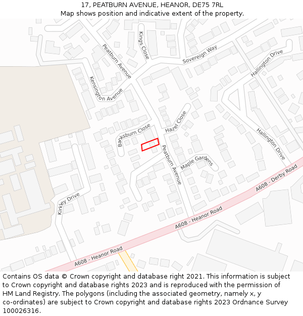 17, PEATBURN AVENUE, HEANOR, DE75 7RL: Location map and indicative extent of plot