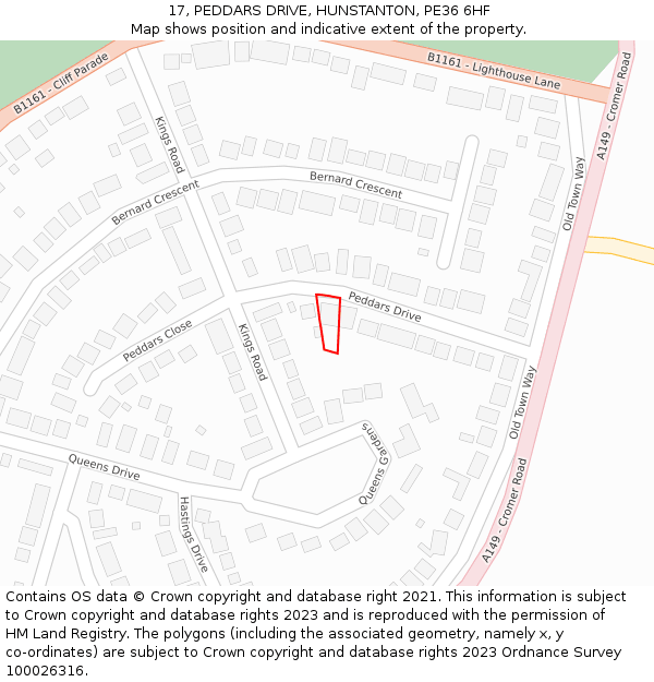 17, PEDDARS DRIVE, HUNSTANTON, PE36 6HF: Location map and indicative extent of plot
