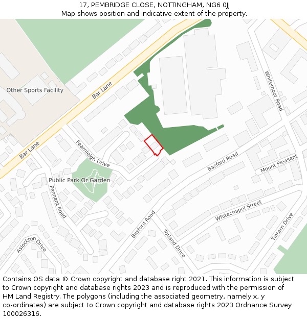 17, PEMBRIDGE CLOSE, NOTTINGHAM, NG6 0JJ: Location map and indicative extent of plot