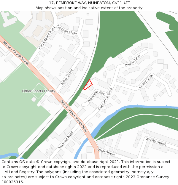 17, PEMBROKE WAY, NUNEATON, CV11 4FT: Location map and indicative extent of plot