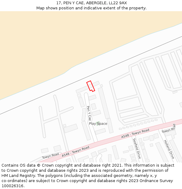 17, PEN Y CAE, ABERGELE, LL22 9AX: Location map and indicative extent of plot