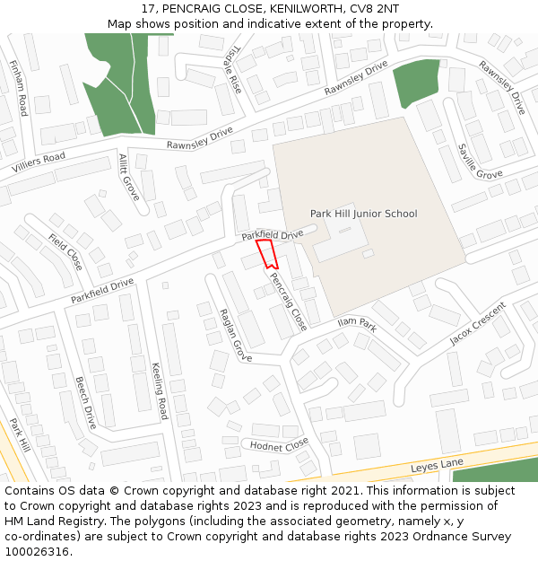 17, PENCRAIG CLOSE, KENILWORTH, CV8 2NT: Location map and indicative extent of plot