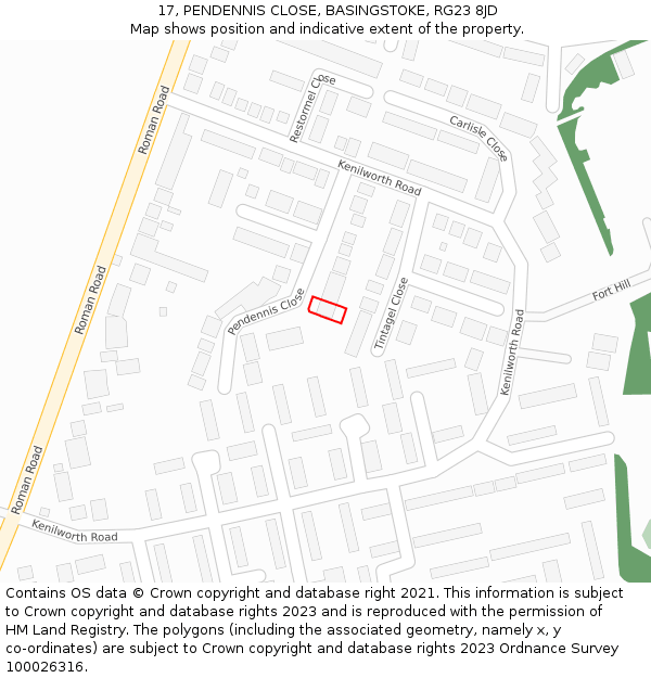 17, PENDENNIS CLOSE, BASINGSTOKE, RG23 8JD: Location map and indicative extent of plot