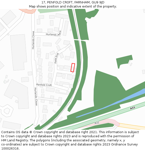 17, PENFOLD CROFT, FARNHAM, GU9 9JD: Location map and indicative extent of plot