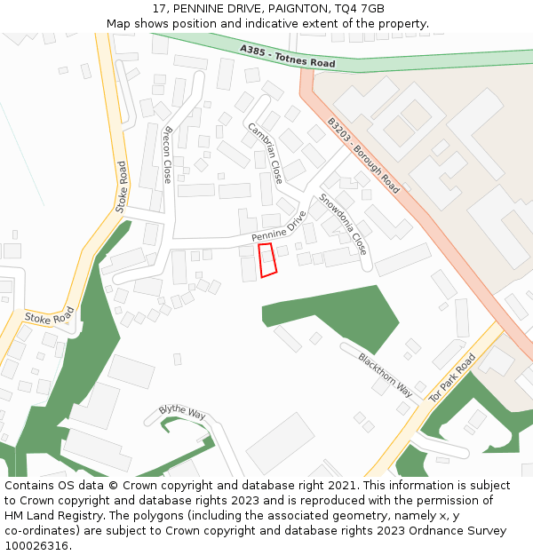 17, PENNINE DRIVE, PAIGNTON, TQ4 7GB: Location map and indicative extent of plot