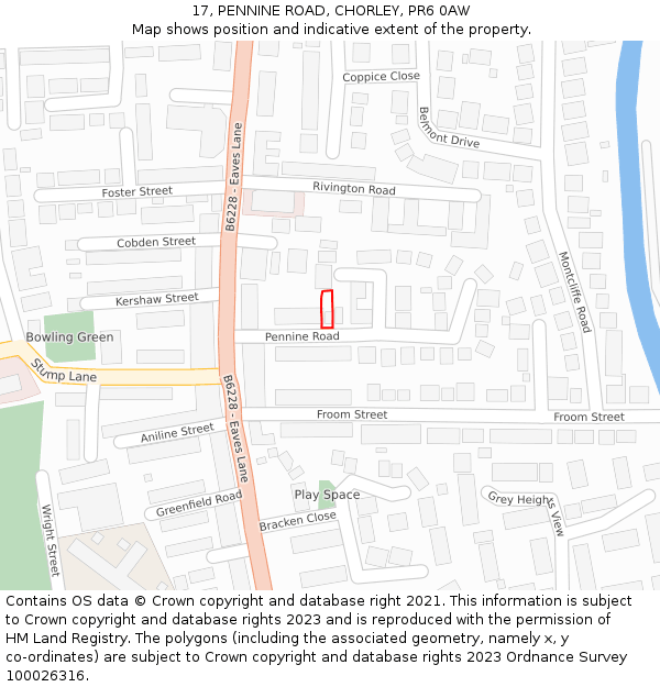 17, PENNINE ROAD, CHORLEY, PR6 0AW: Location map and indicative extent of plot