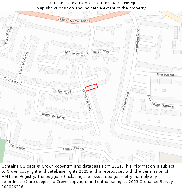 17, PENSHURST ROAD, POTTERS BAR, EN6 5JP: Location map and indicative extent of plot