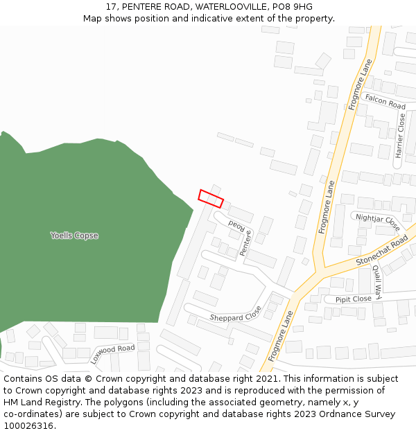 17, PENTERE ROAD, WATERLOOVILLE, PO8 9HG: Location map and indicative extent of plot