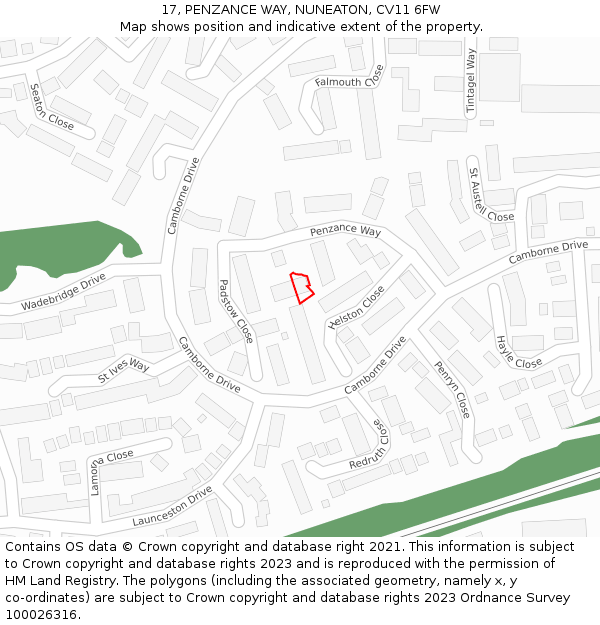17, PENZANCE WAY, NUNEATON, CV11 6FW: Location map and indicative extent of plot