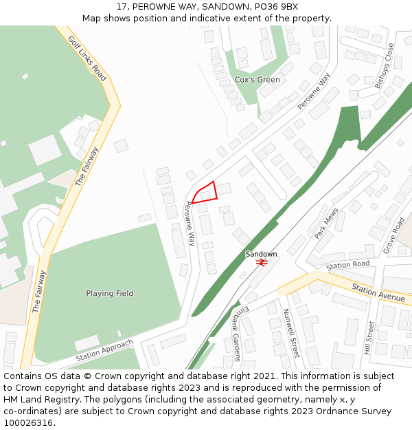 17, PEROWNE WAY, SANDOWN, PO36 9BX: Location map and indicative extent of plot