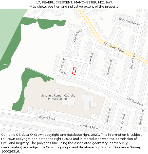 17, PEVERIL CRESCENT, MANCHESTER, M21 9WR: Location map and indicative extent of plot