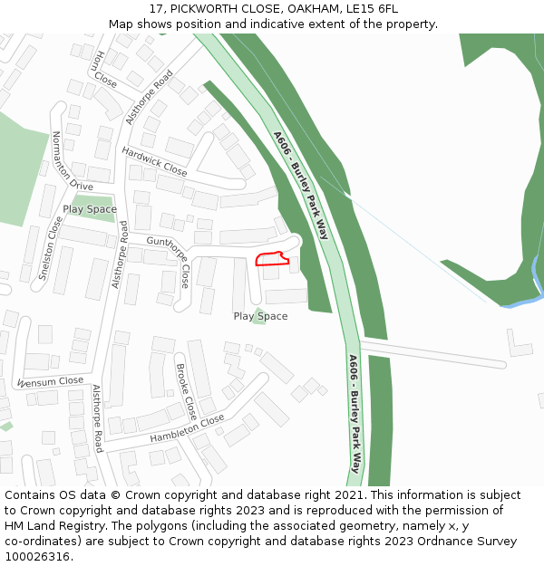 17, PICKWORTH CLOSE, OAKHAM, LE15 6FL: Location map and indicative extent of plot