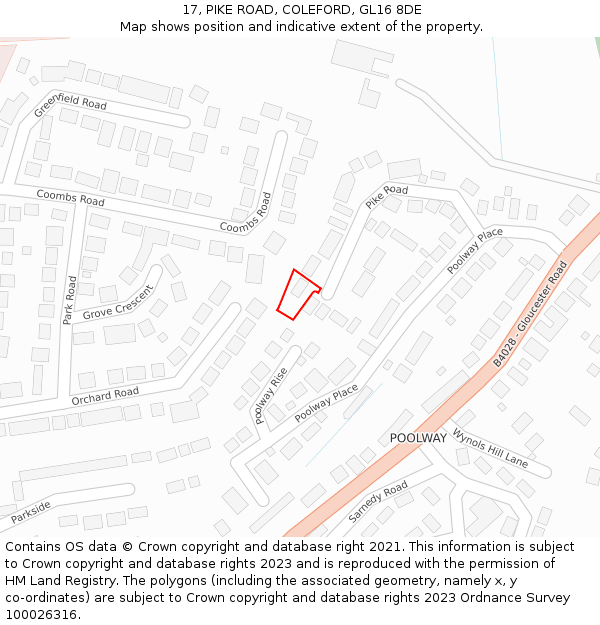 17, PIKE ROAD, COLEFORD, GL16 8DE: Location map and indicative extent of plot