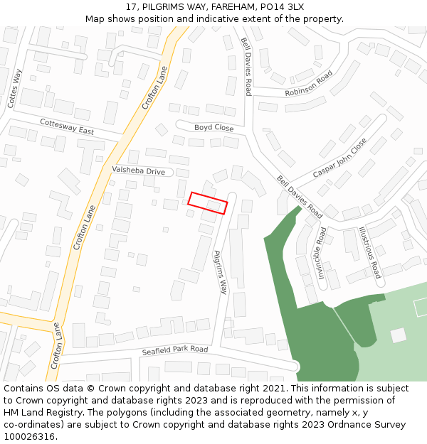 17, PILGRIMS WAY, FAREHAM, PO14 3LX: Location map and indicative extent of plot