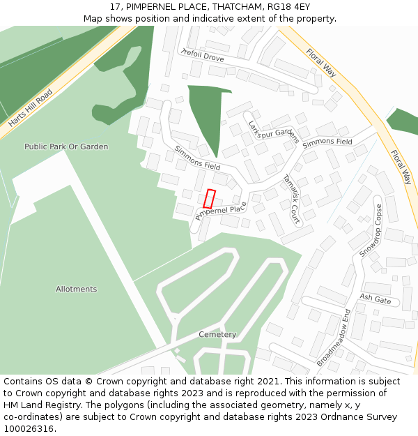 17, PIMPERNEL PLACE, THATCHAM, RG18 4EY: Location map and indicative extent of plot