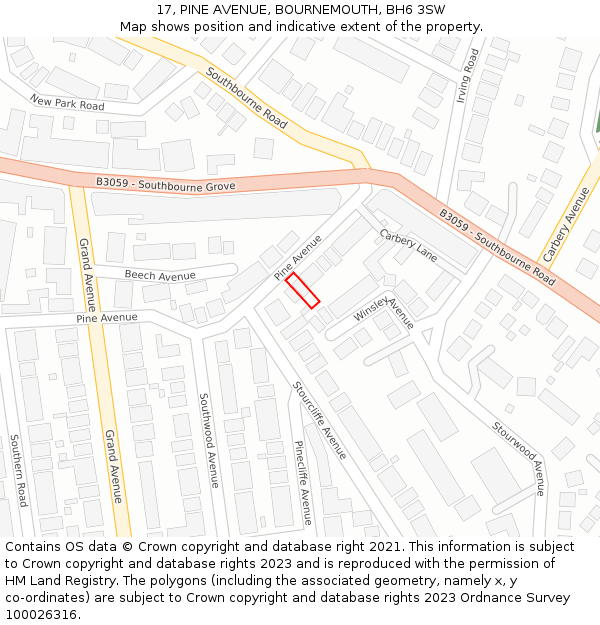 17, PINE AVENUE, BOURNEMOUTH, BH6 3SW: Location map and indicative extent of plot