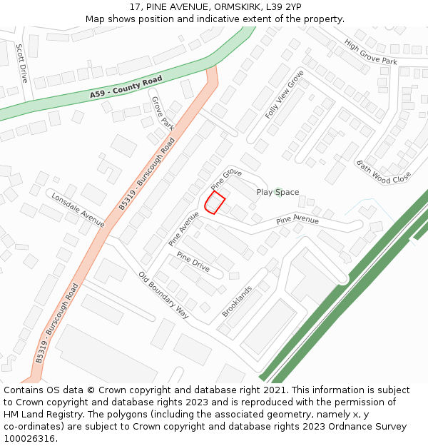 17, PINE AVENUE, ORMSKIRK, L39 2YP: Location map and indicative extent of plot