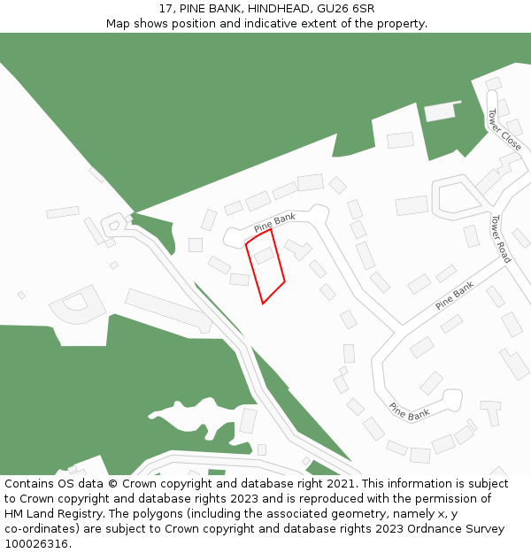 17, PINE BANK, HINDHEAD, GU26 6SR: Location map and indicative extent of plot