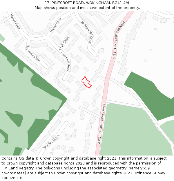 17, PINECROFT ROAD, WOKINGHAM, RG41 4AL: Location map and indicative extent of plot