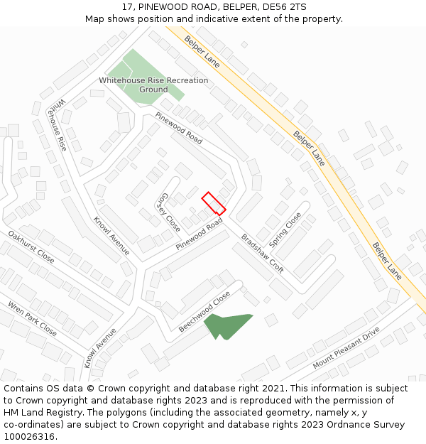 17, PINEWOOD ROAD, BELPER, DE56 2TS: Location map and indicative extent of plot