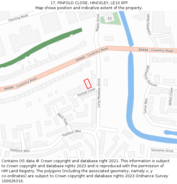 17, PINFOLD CLOSE, HINCKLEY, LE10 0FP: Location map and indicative extent of plot