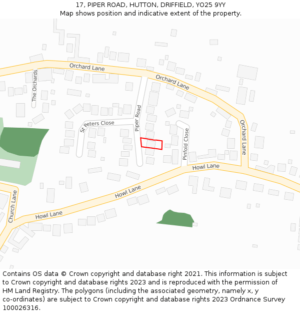 17, PIPER ROAD, HUTTON, DRIFFIELD, YO25 9YY: Location map and indicative extent of plot