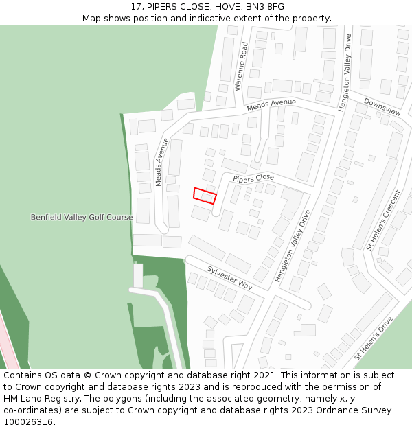 17, PIPERS CLOSE, HOVE, BN3 8FG: Location map and indicative extent of plot